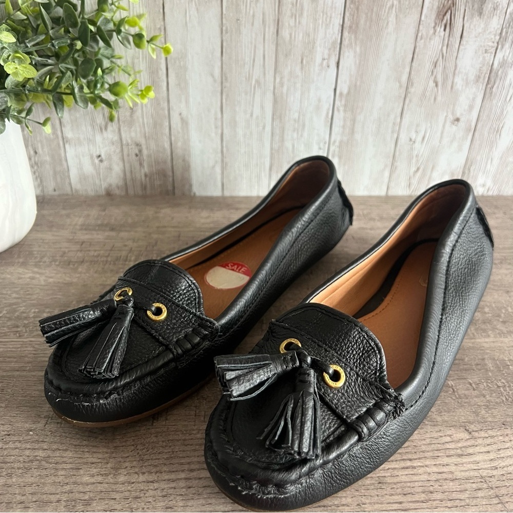 Coach Black Leather Driving Loafers Tassels Preppy Old money Classic Womens 7.5